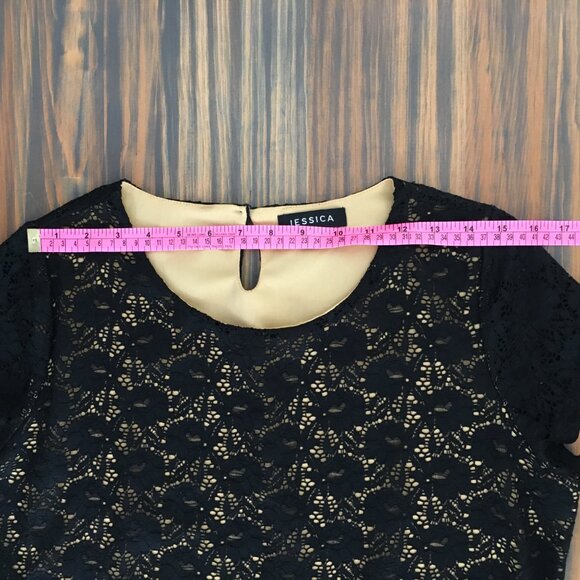 [Jessica] Black Lace Overlay Peplum Blouse | LP / 16P | Good - Picture 4 of 11